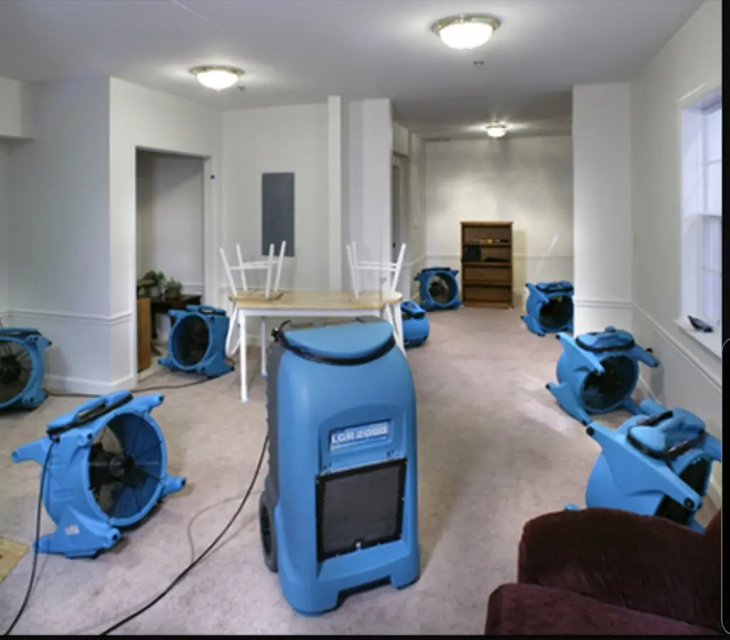 Air movers and dehumidifier setup for Water Extraction & Removal in Parlier